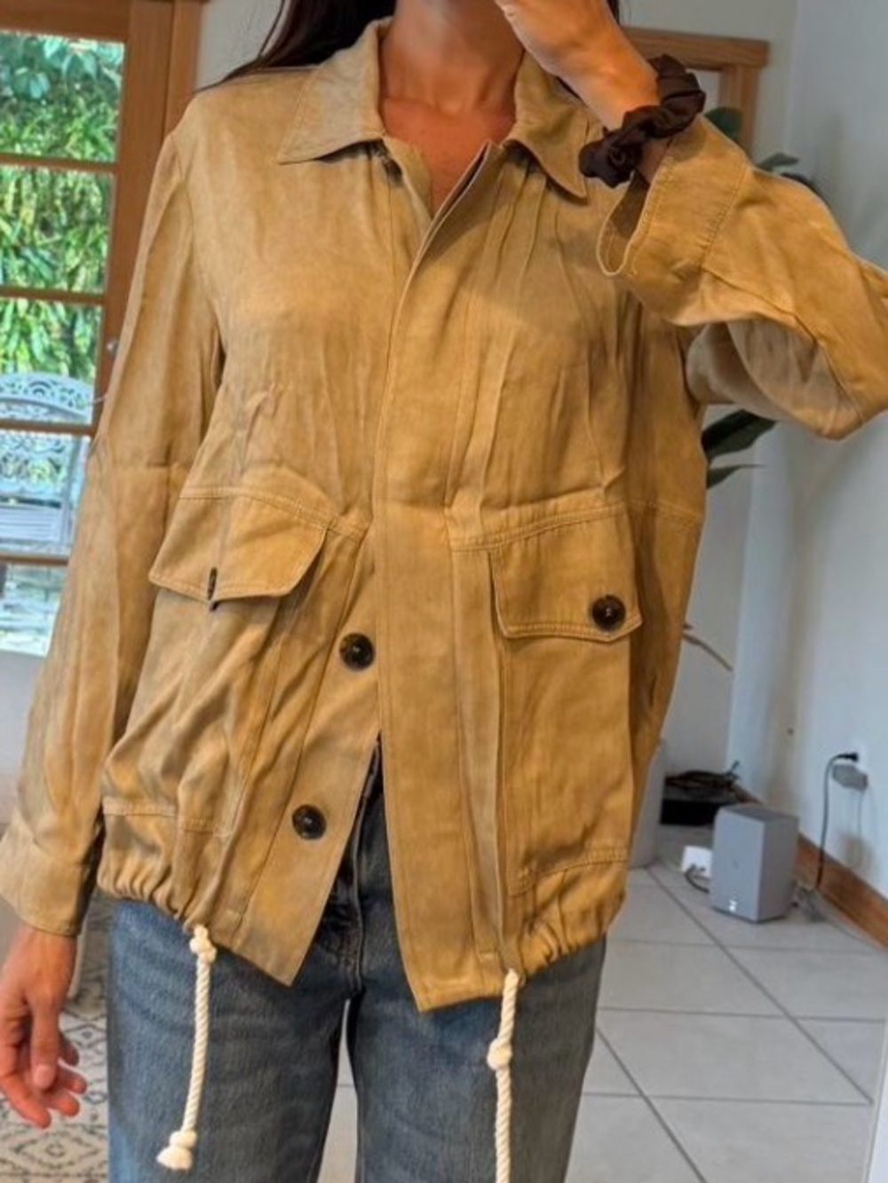 Zara Light Tan Utility Jacket with Drawstring Hem